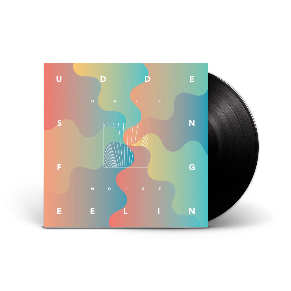 A Black 12” LP slides from its vibrant, abstract cover adorned with wavy pastels and “UDDER HALF SING NOISE FEELING.” Pre-order now to experience the Sudden Feeling of this unique Halfnoise release.