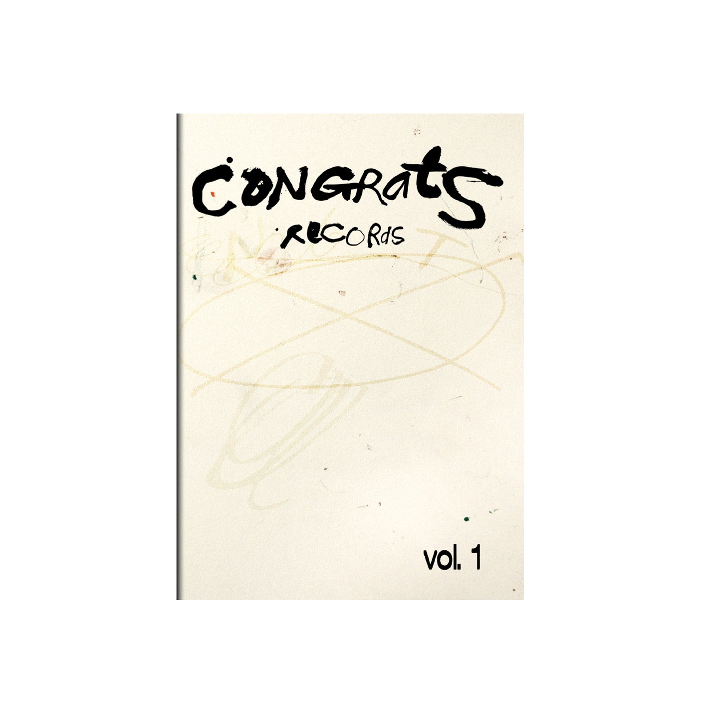 A cream-colored cover features handwritten text: "Congrats Records" at the top and "vol. 1" in the bottom right, with faint abstract pencil markings, capturing the creative spirit of Congrats Records.