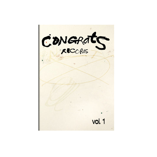 A cream-colored cover features handwritten text: "Congrats Records" at the top and "vol. 1" in the bottom right, with faint abstract pencil markings, capturing the creative spirit of Congrats Records.